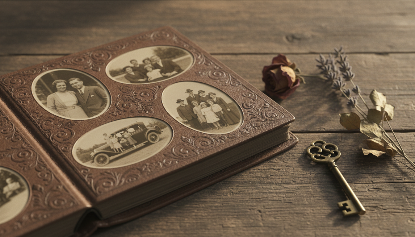 Vintage photo album with family photographs