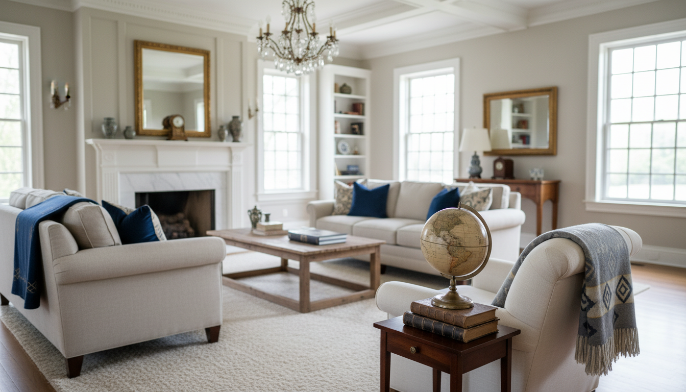 Elegantly furnished living room representing a well-kept estate home