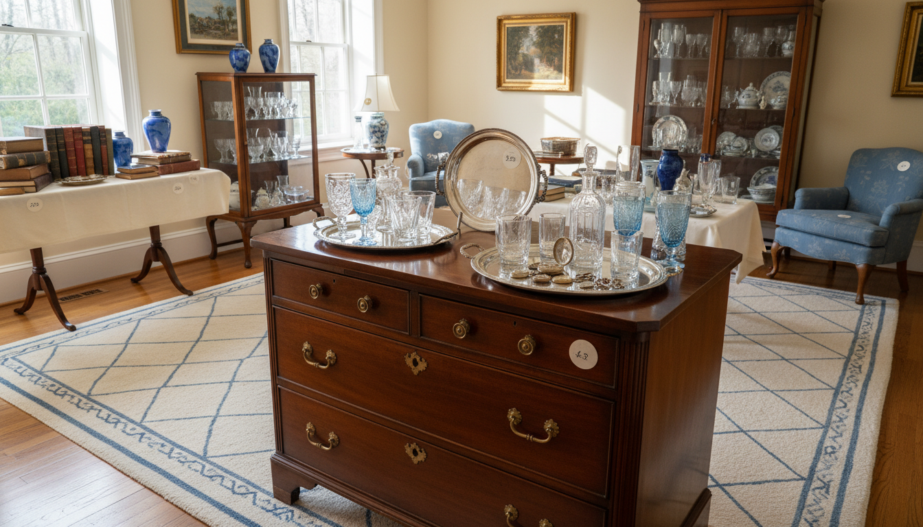Well-staged estate sale room
